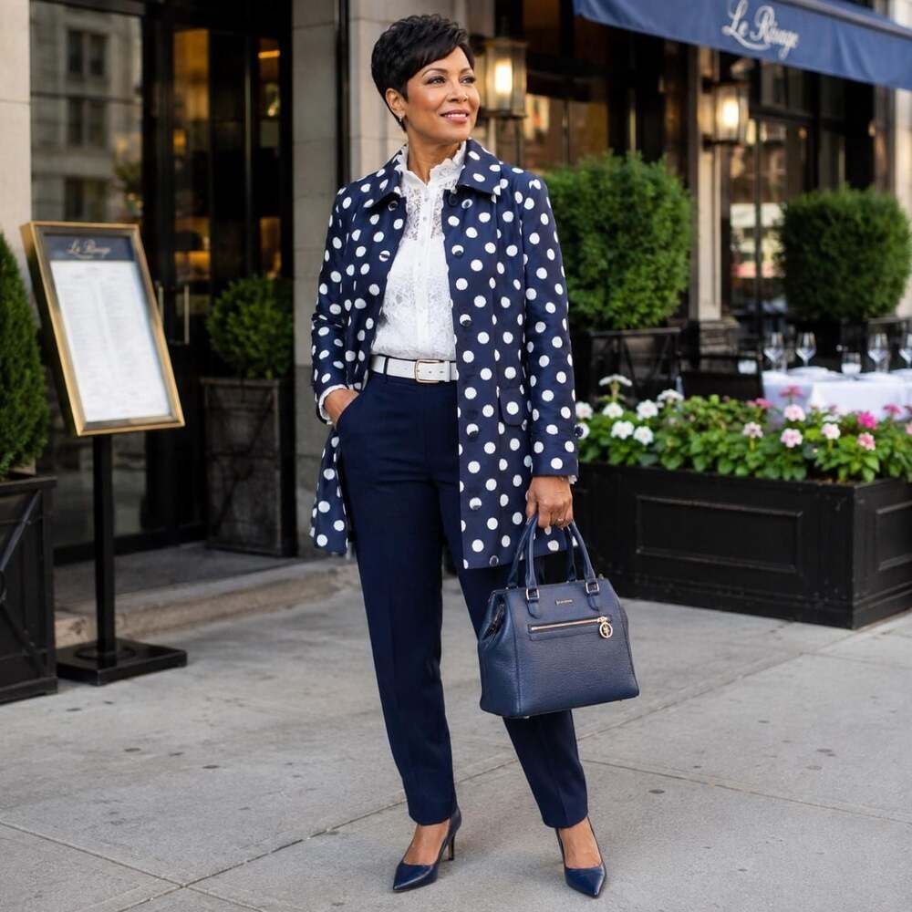 Anne Klein Polka Dot Button-Front Trench Coat